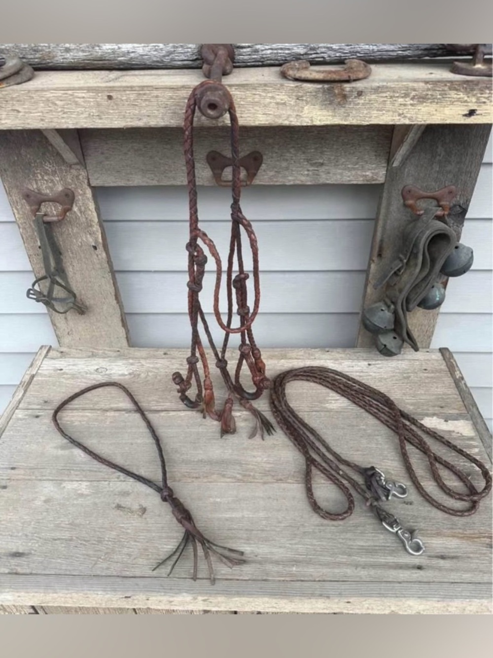 Horse Tack - Hand braided leather headstall with matching split reins - Picture 1 of 9